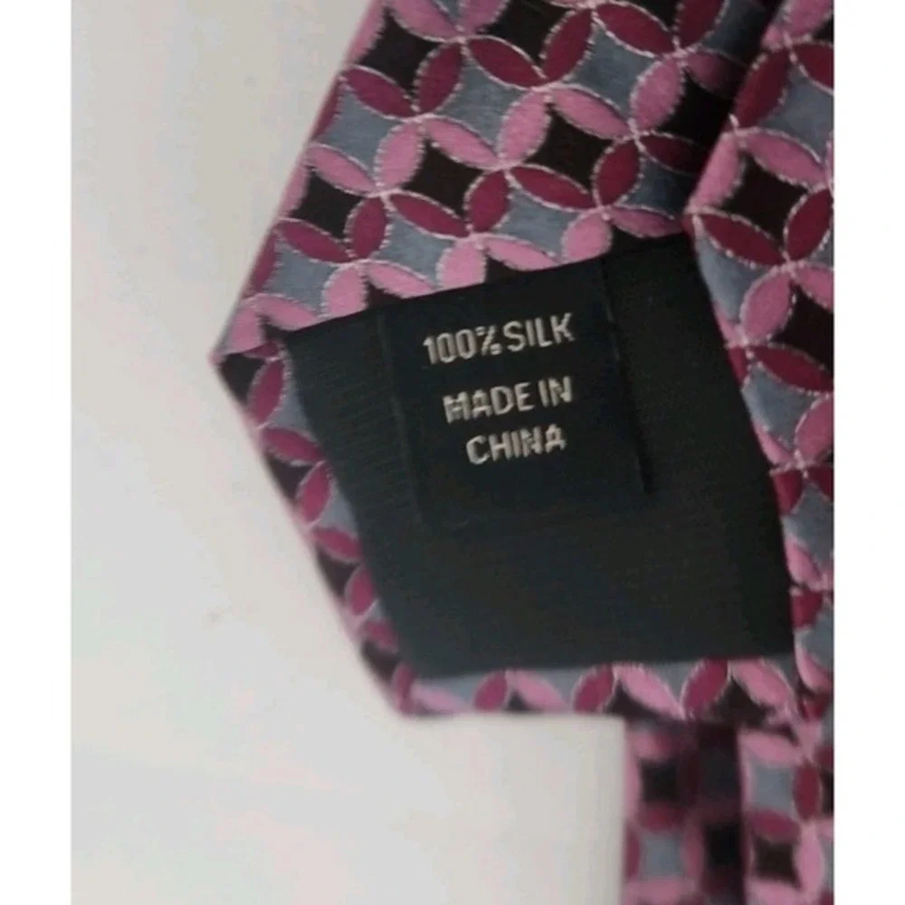 Pronto Uomo 100% Silk Men's Long Necktie Black/ Maroon/pink Geometric Tie Formal